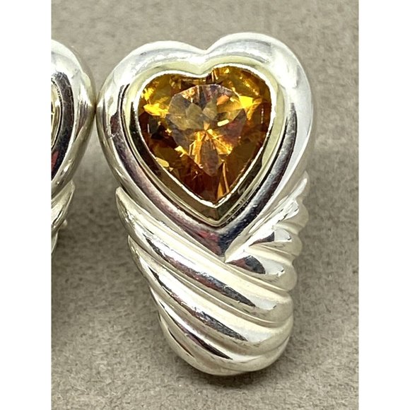David Yurman Heart Citrine Shrimp Sterling Silver 14K Gold French Clip Earrings - Picture 5 of 12